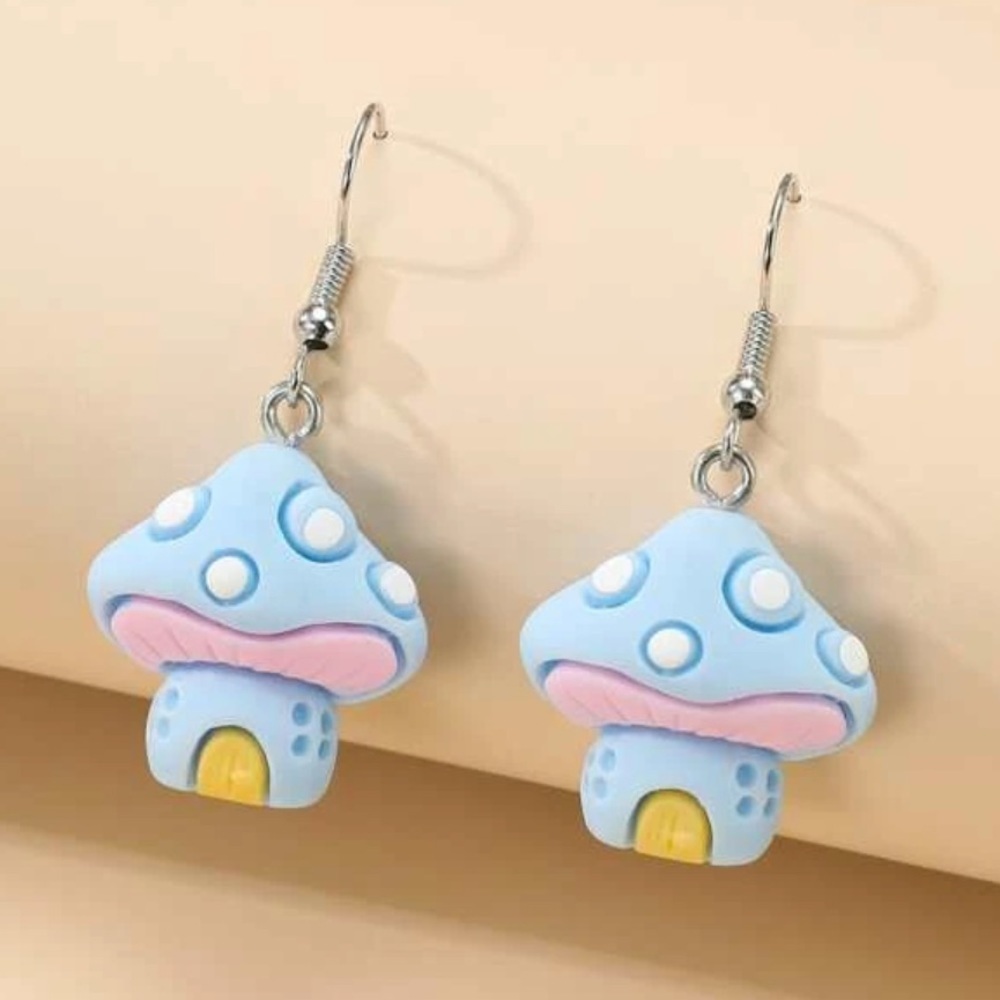 Mushroom trippy trendy hanging dangle drop earrings